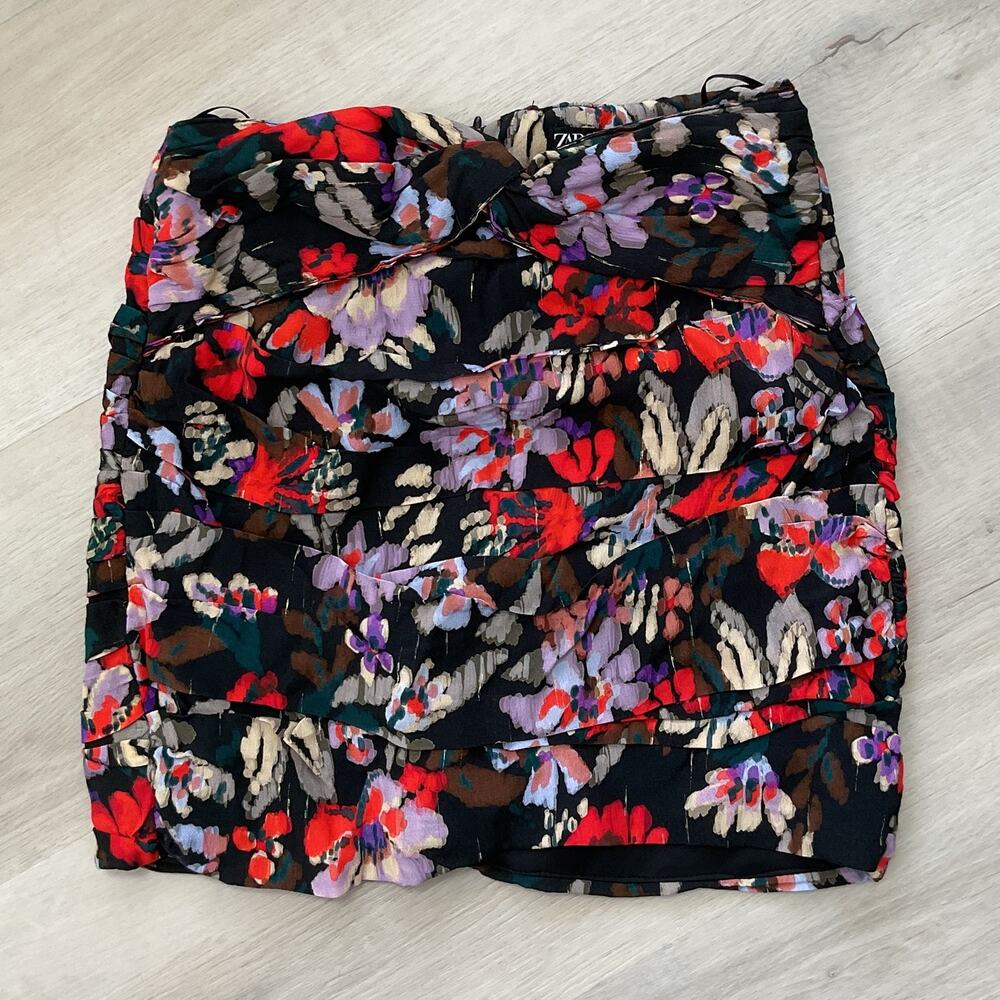 Zara Mini Skirt Bandeau Knot Bold Floral Half Zip XS New with Tag